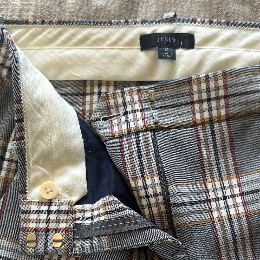 J. Crew Gray Plaid Ankle Pants with Burgundy & Cream Windowpane - Picture 2 of 2